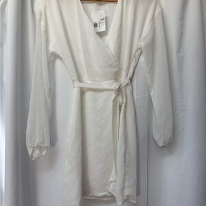 Forever 21 Cream Long Sleeve Wrap Dress